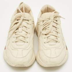 Pre Owned Gucci Cream Leather Rhyton Low Top Sneakers Size 39