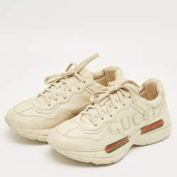 Pre Owned Gucci Cream Leather Rhyton Low Top Sneakers Size 39
