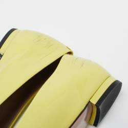 Pre Owned Gucci Neon Yellow Patent Leather Horsebit Peep Toe Ballet Flats Size 39