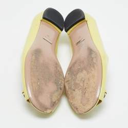 Pre Owned Gucci Neon Yellow Patent Leather Horsebit Peep Toe Ballet Flats Size 39