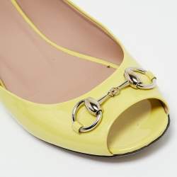 Pre Owned Gucci Neon Yellow Patent Leather Horsebit Peep Toe Ballet Flats Size 39