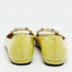 Pre Owned Gucci Neon Yellow Patent Leather Horsebit Peep Toe Ballet Flats Size 39