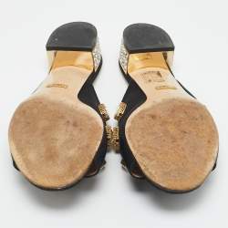 Pre Owned Gucci Black Fabric Crystal Embellished Slide Open Toe Mules Size 39