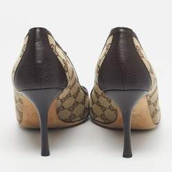 Pre Owned Gucci Beige/Brown Guccissima Canvas Peep Toe Pumps Size 38