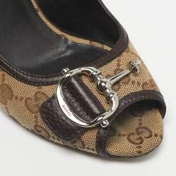 Pre Owned Gucci Beige/Brown Guccissima Canvas Peep Toe Pumps Size 38