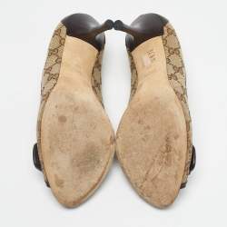 Pre Owned Gucci Beige/Brown Guccissima Canvas Peep Toe Pumps Size 38
