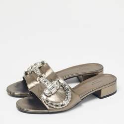Pre Owned Gucci Metallic Leather Maxime Slide Sandals Size 38.5