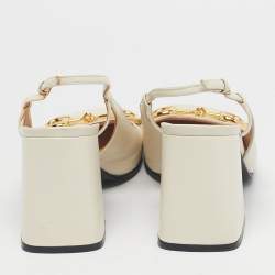 Pre Owned Gucci Cream Leather Horsebit Platform Slingback Pumps Size 39