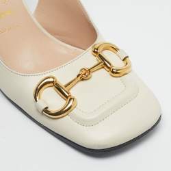 Pre Owned Gucci Cream Leather Horsebit Platform Slingback Pumps Size 39