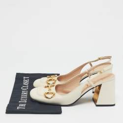 Pre Owned Gucci Cream Leather Horsebit Platform Slingback Pumps Size 39