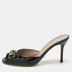 Pre Owned Gucci Black Patent Leather  Horsebit Slide Sandals Size 39