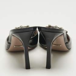 Pre Owned Gucci Black Patent Leather  Horsebit Slide Sandals Size 39