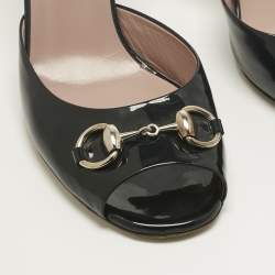 Pre Owned Gucci Black Patent Leather  Horsebit Slide Sandals Size 39