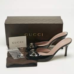 Pre Owned Gucci Black Patent Leather  Horsebit Slide Sandals Size 39