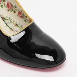 Pre Owned Gucci Black Patent Leather Crystal Spike Ankle Strap Pumps Size 38