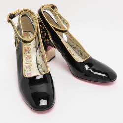 Pre Owned Gucci Black Patent Leather Crystal Spike Ankle Strap Pumps Size 38
