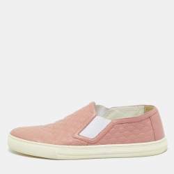 Pre Owned Gucci Pink Micro Guccissima Leather Slip-On Sneakers Size 40