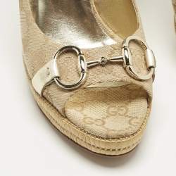 Pre Owned Gucci Beige Guccissima Canvas Horsebit Peep Toe Platform Pumps Size 40
