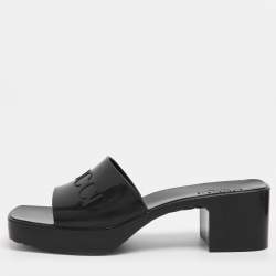 Pre Owned Gucci Black Rubber Embossed Logo Block Heel Slide Sandals Size 39
