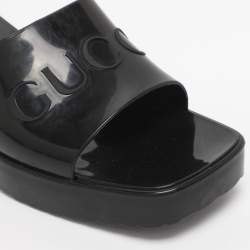 Pre Owned Gucci Black Rubber Embossed Logo Block Heel Slide Sandals Size 39