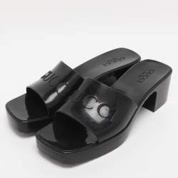 Pre Owned Gucci Black Rubber Embossed Logo Block Heel Slide Sandals Size 39