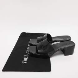 Pre Owned Gucci Black Rubber Embossed Logo Block Heel Slide Sandals Size 39