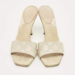 Pre Owned Gucci Cream Leather Interlocking G Slide Sandals Size 36