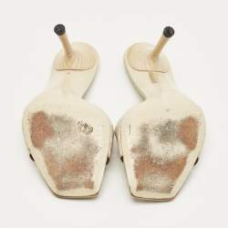 Pre Owned Gucci Cream Leather Interlocking G Slide Sandals Size 36