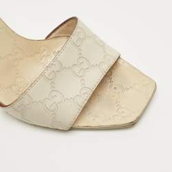Pre Owned Gucci Cream Leather Interlocking G Slide Sandals Size 36