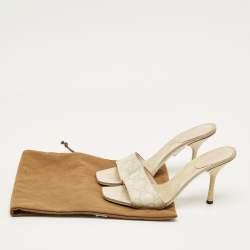 Pre Owned Gucci Cream Leather Interlocking G Slide Sandals Size 36
