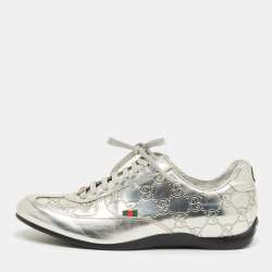 Pre Owned Gucci Silver Guccissima Leather Low Top Sneakers Size 37