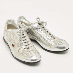 Pre Owned Gucci Silver Guccissima Leather Low Top Sneakers Size 37