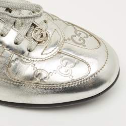 Pre Owned Gucci Silver Guccissima Leather Low Top Sneakers Size 37