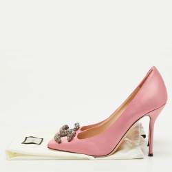 Pre Owned Gucci Light Pink Satin Dionysus Buckle Square Toe Pumps Size 40
