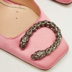 Pre Owned Gucci Light Pink Satin Dionysus Buckle Square Toe Pumps Size 40