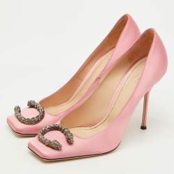Pre Owned Gucci Light Pink Satin Dionysus Buckle Square Toe Pumps Size 40