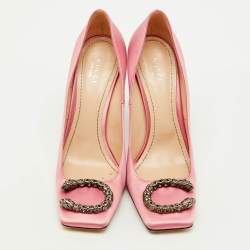Pre Owned Gucci Light Pink Satin Dionysus Buckle Square Toe Pumps Size 40