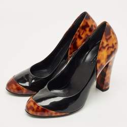 Pre Owned Gucci Brown/Black Patent Leather Block Heel Pumps Size 36