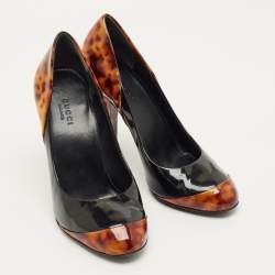 Pre Owned Gucci Brown/Black Patent Leather Block Heel Pumps Size 36