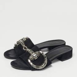 Pre Owned Gucci Black Suede Maxime  Flat Sandals Size 36