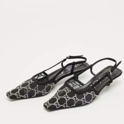 Pre Owned Gucci Black Suede and Mesh Crystal Embellished Slingback Pumps Size 37