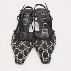Pre Owned Gucci Black Suede and Mesh Crystal Embellished Slingback Pumps Size 37
