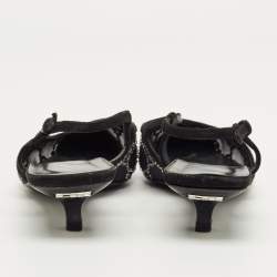 Pre Owned Gucci Black Suede and Mesh Crystal Embellished Slingback Pumps Size 37