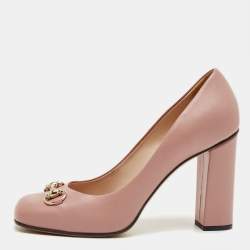 Pre Owned Gucci Pink Leather Horsebit Block Heel Pumps Size 39