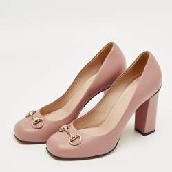 Pre Owned Gucci Pink Leather Horsebit Block Heel Pumps Size 39