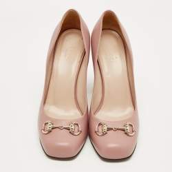 Pre Owned Gucci Pink Leather Horsebit Block Heel Pumps Size 39