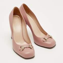 Pre Owned Gucci Pink Leather Horsebit Block Heel Pumps Size 39