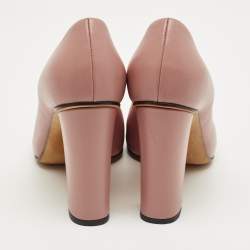 Pre Owned Gucci Pink Leather Horsebit Block Heel Pumps Size 39