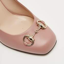 Pre Owned Gucci Pink Leather Horsebit Block Heel Pumps Size 39