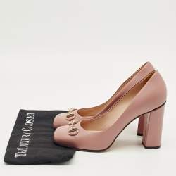 Pre Owned Gucci Pink Leather Horsebit Block Heel Pumps Size 39